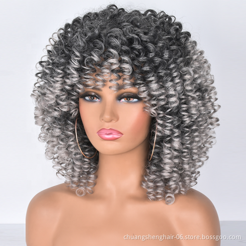 High temperature resistance fiber wig Short curly wigs for black women with bangs Ombre blonde synthetic afro kinky curly wigs